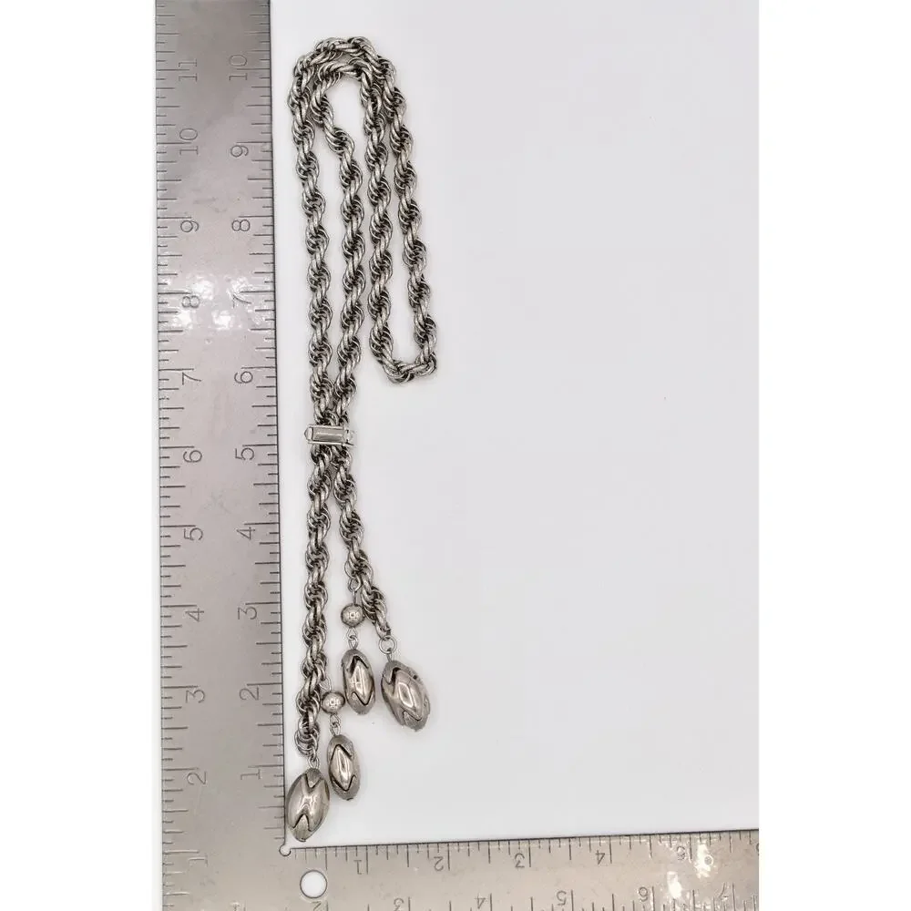 Vintage Chunky Statement Lariat Necklace Collar Charm Dangle Silver 1960s BinBE